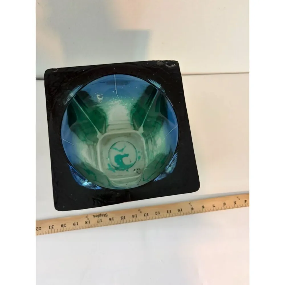 Vtg Murano Sommerso Art vase Green to Blue Lead Crystal Vase 15